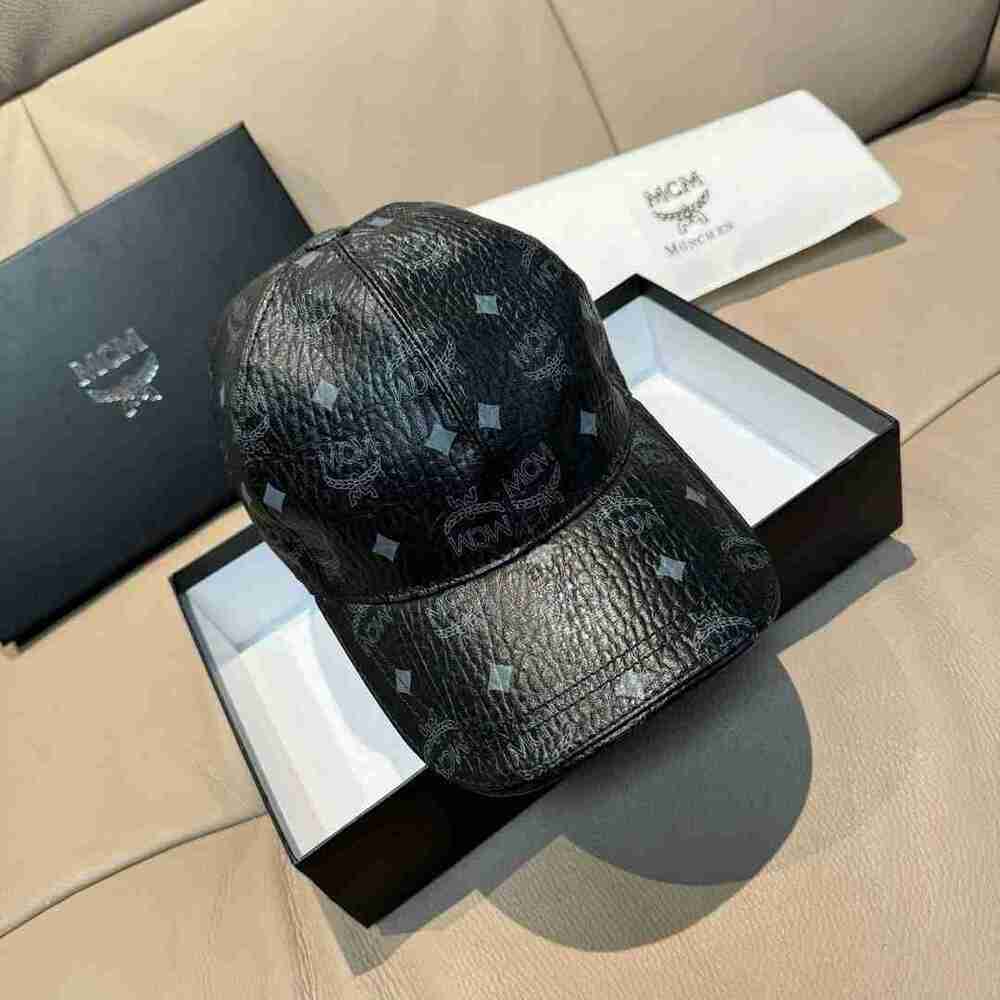 MCM Black Visetos Monogram Baseball Cap
